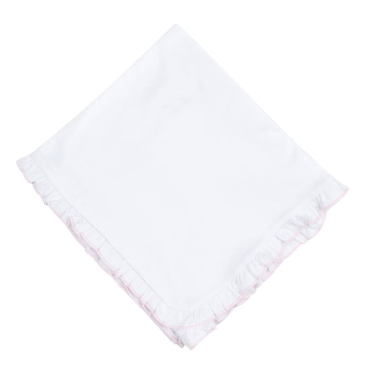 Essentials White Ruffle Receiving Blanket with Pink Trim: One Size