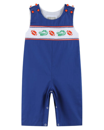 Blue and Orange Football Smocked Longalls
