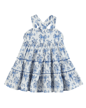 Blue and White Print Layered Sundress