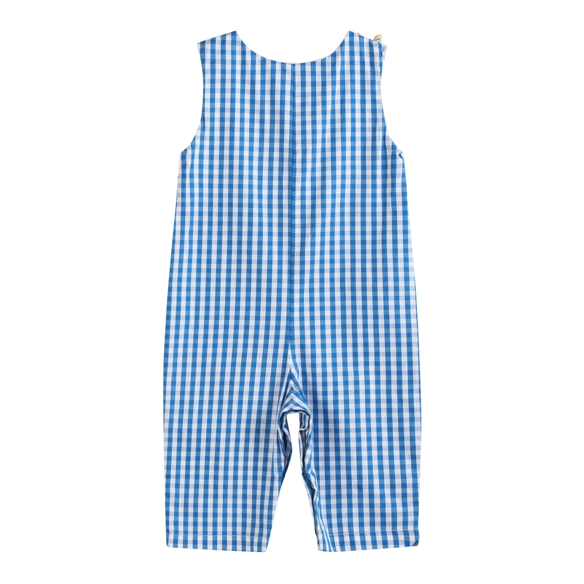 Blue Gingham Pumpkin Train Smocked Longalls