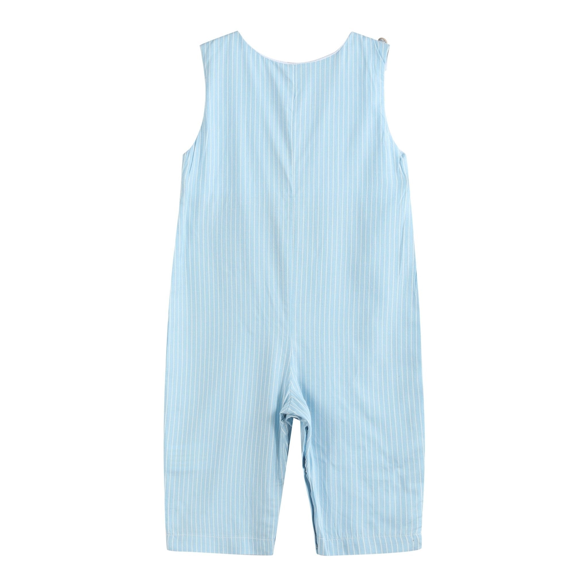Blue Gingham Train Smocked Longalls