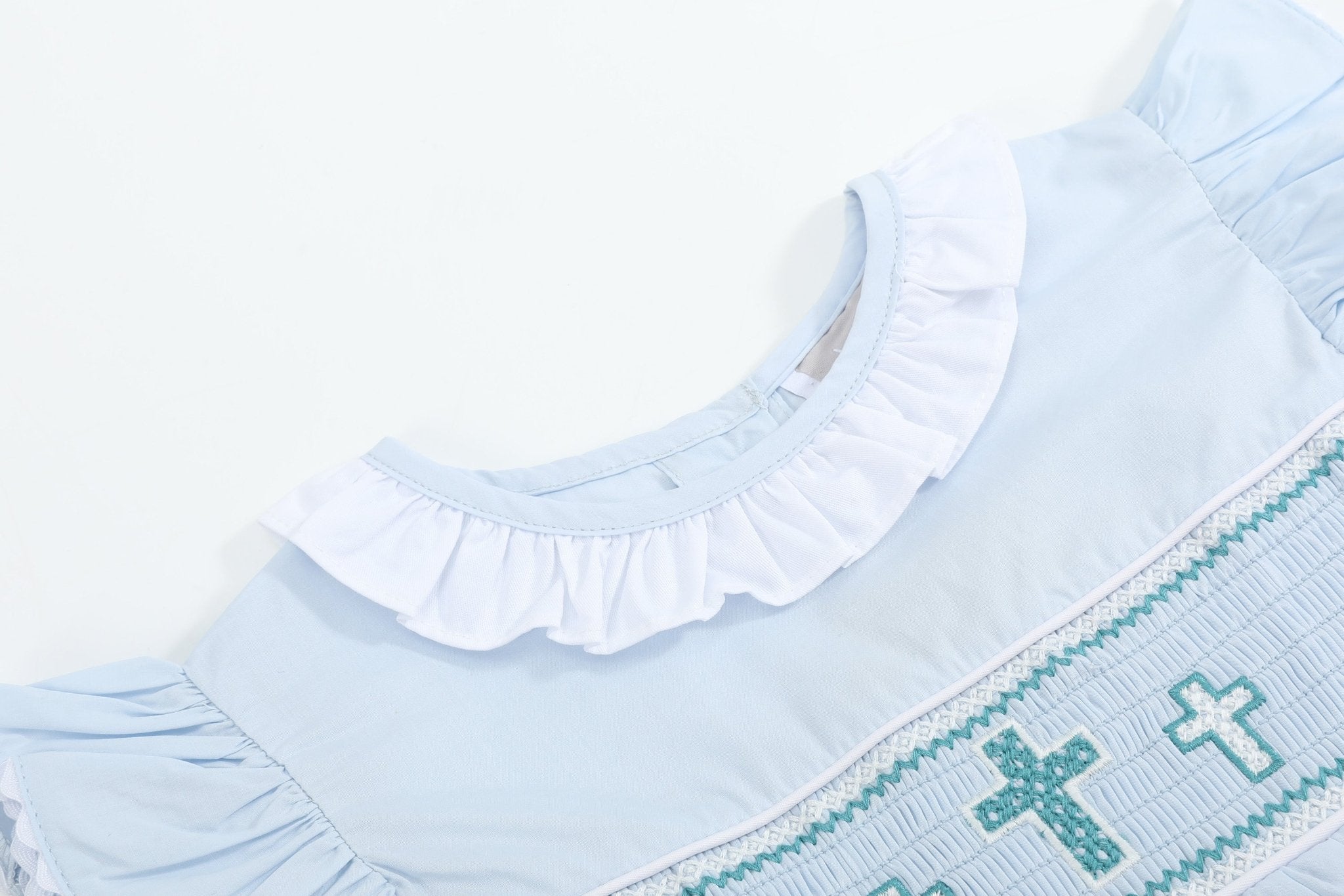 Blue Ruffled Crosses Smocked Dress