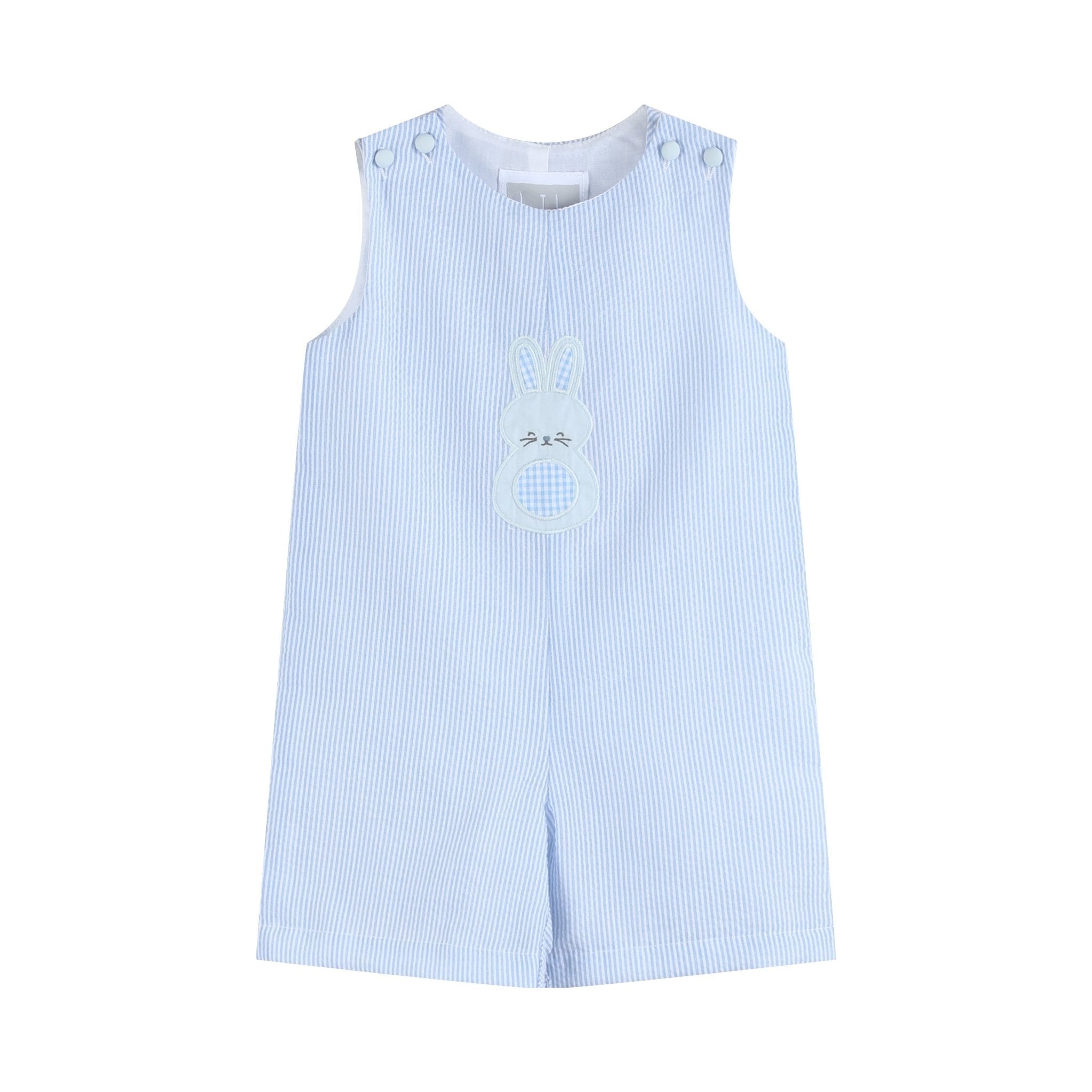 Blue Seersucker Gingham Bunny Shortall