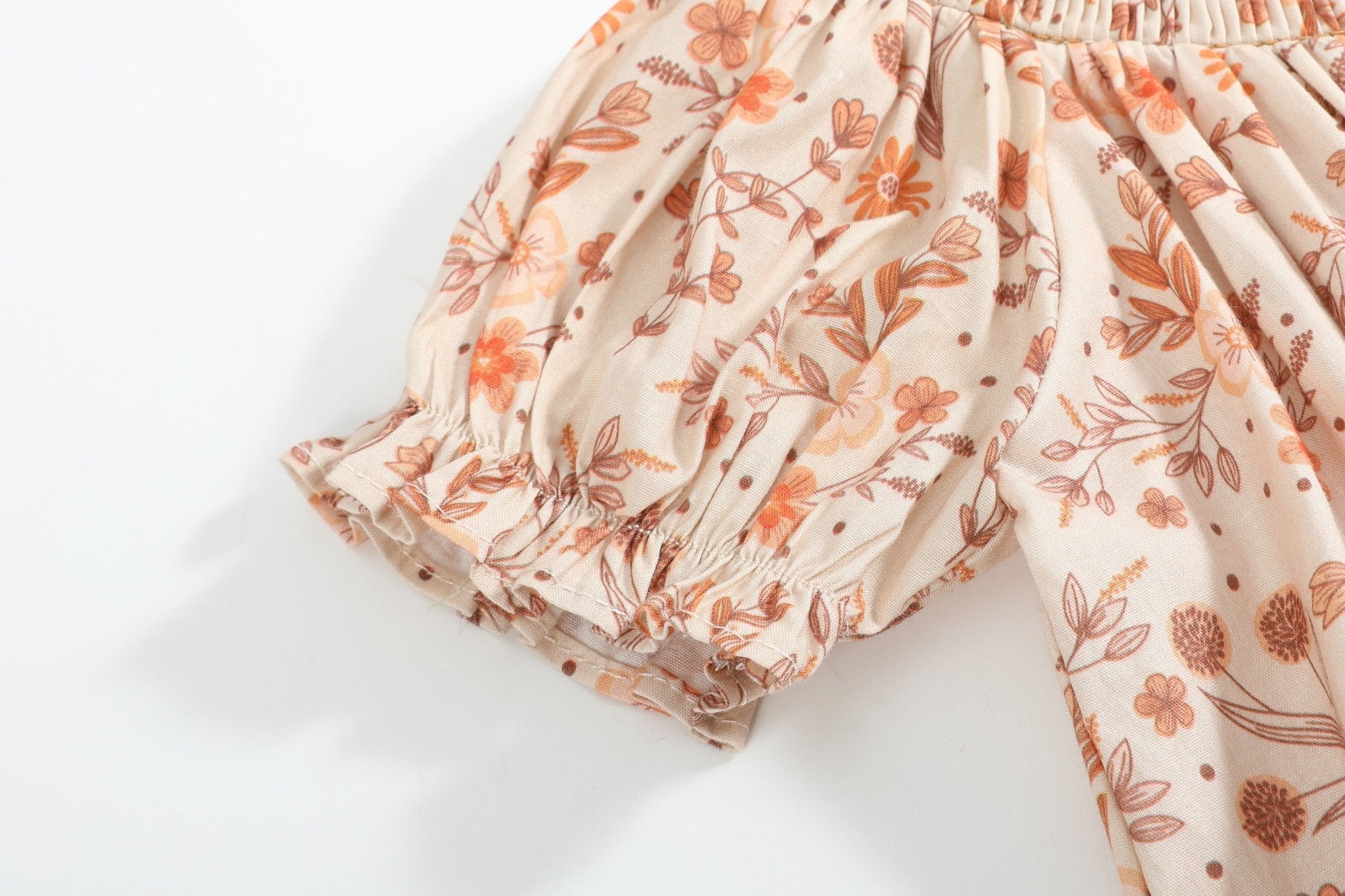 Brown Floral Smocked Bishop Dress