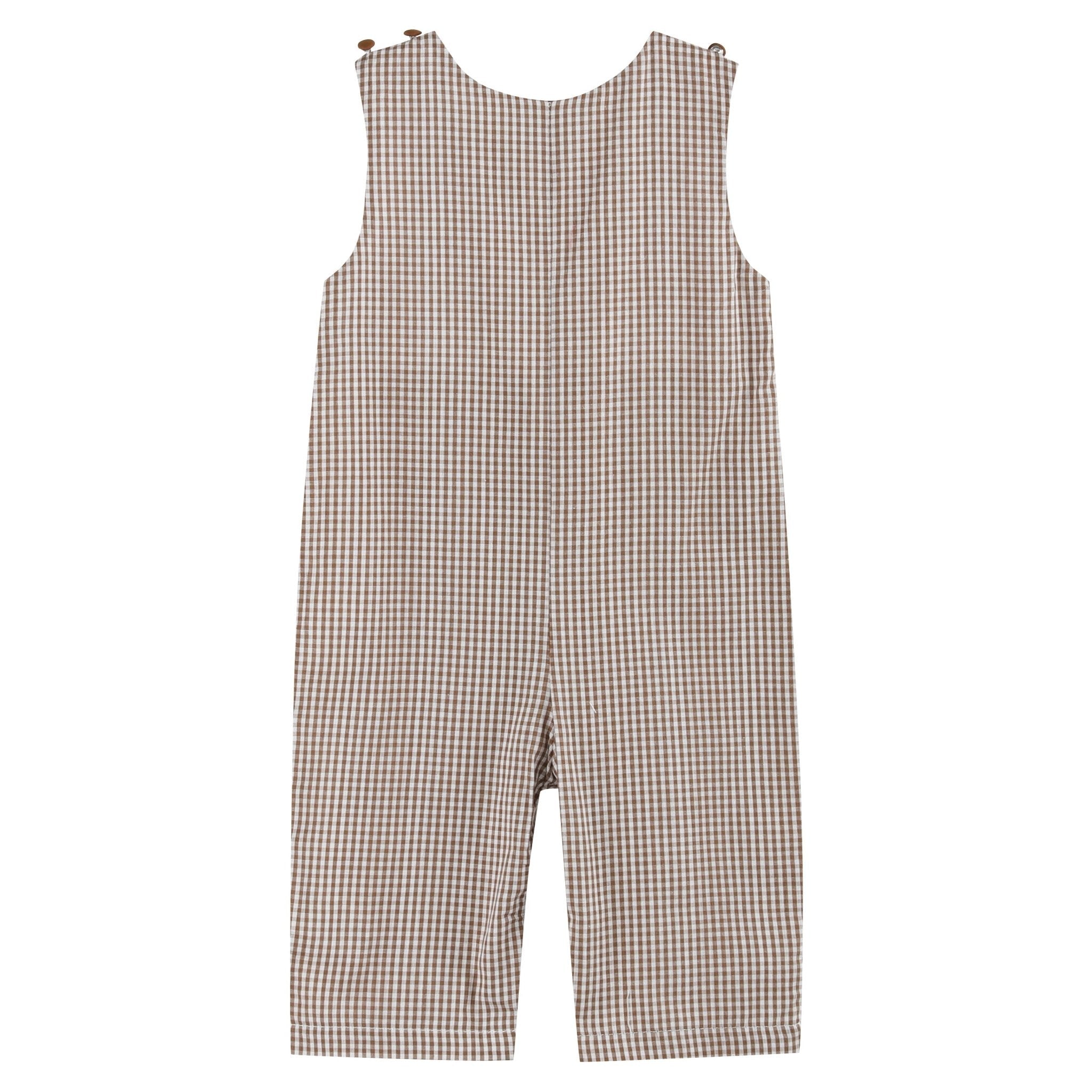 Brown Gingham Pumpkin and Corn Tractor Smocked Longalls