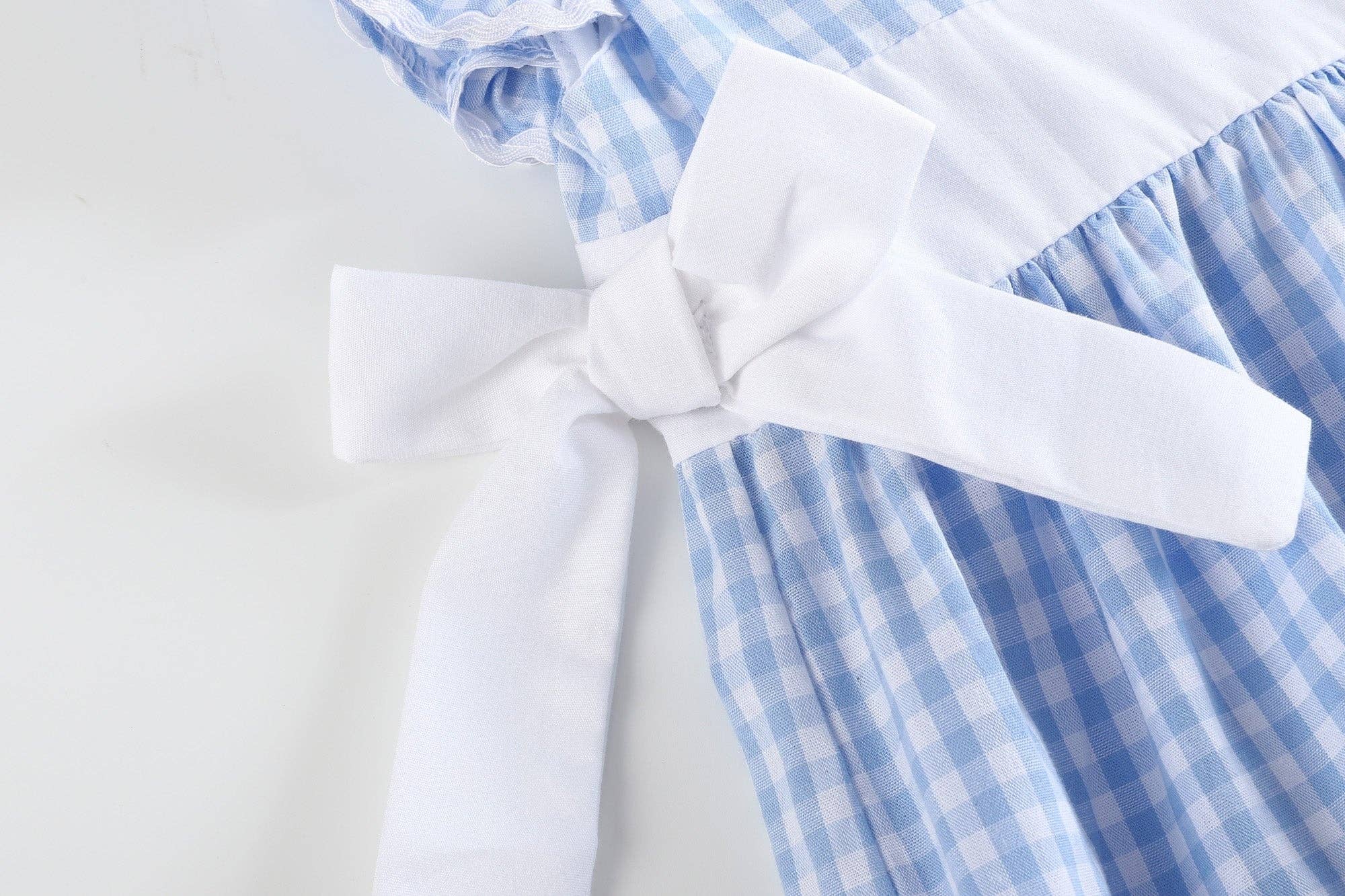 Light Blue Gingham Ruffle Bow Dress