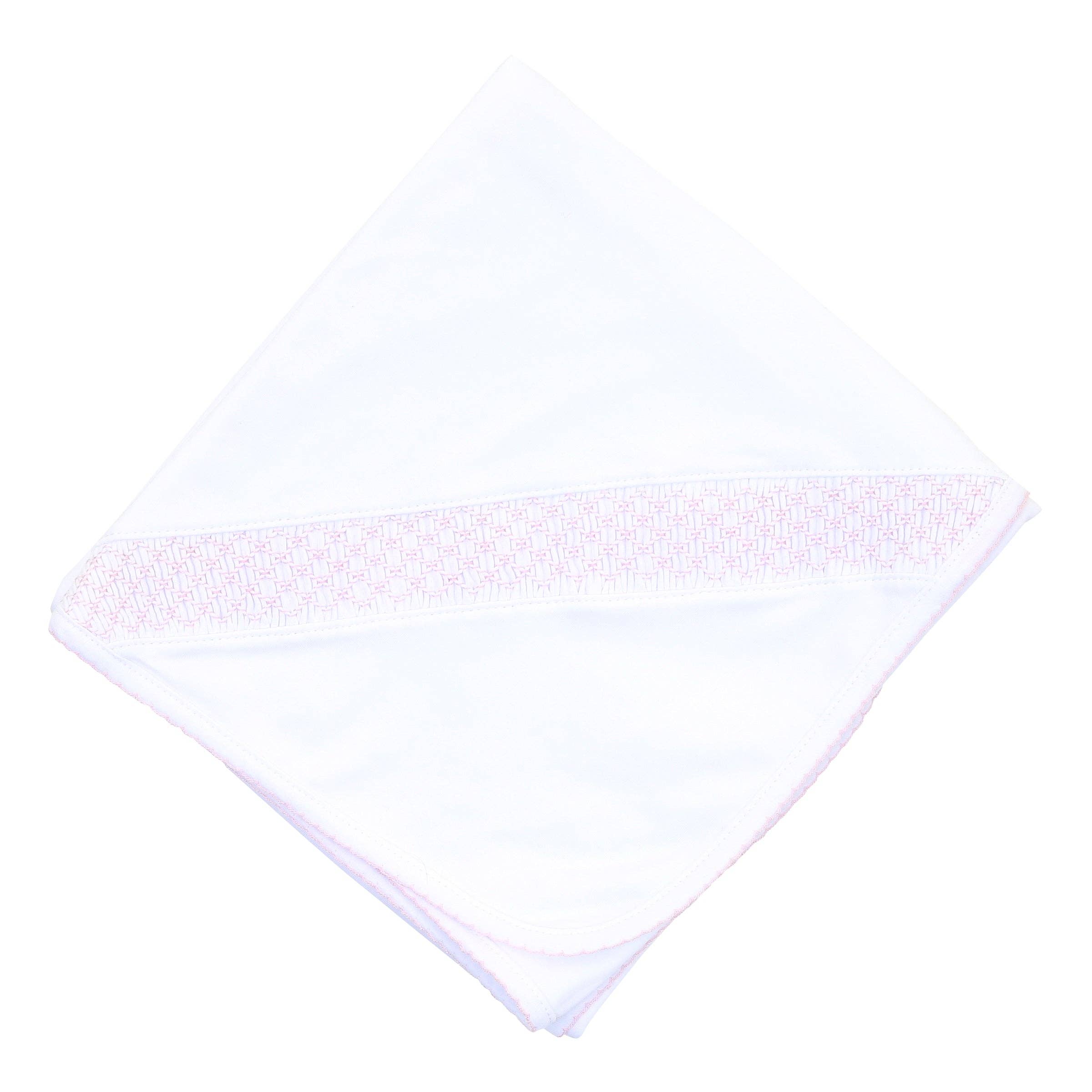 Solid Essentials White Pink Smocked Blanket: One Size