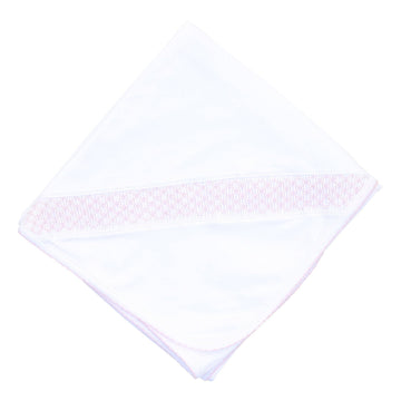 Solid Essentials White Pink Smocked Blanket: One Size