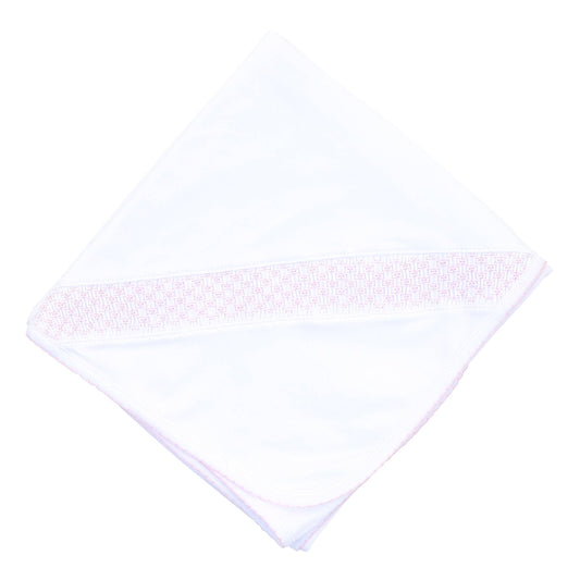 Solid Essentials White Pink Smocked Blanket: One Size