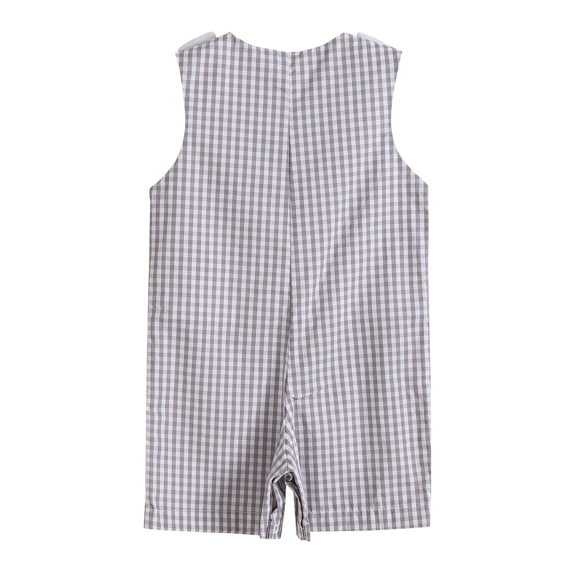 Gray Gingham Puppy Shortalls: 2T
