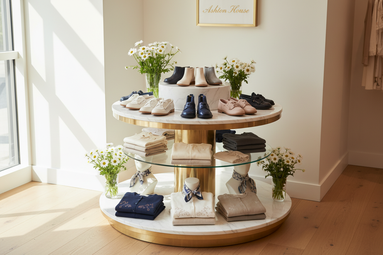 create a Ashton House kids clothing and shoes image with a daisy