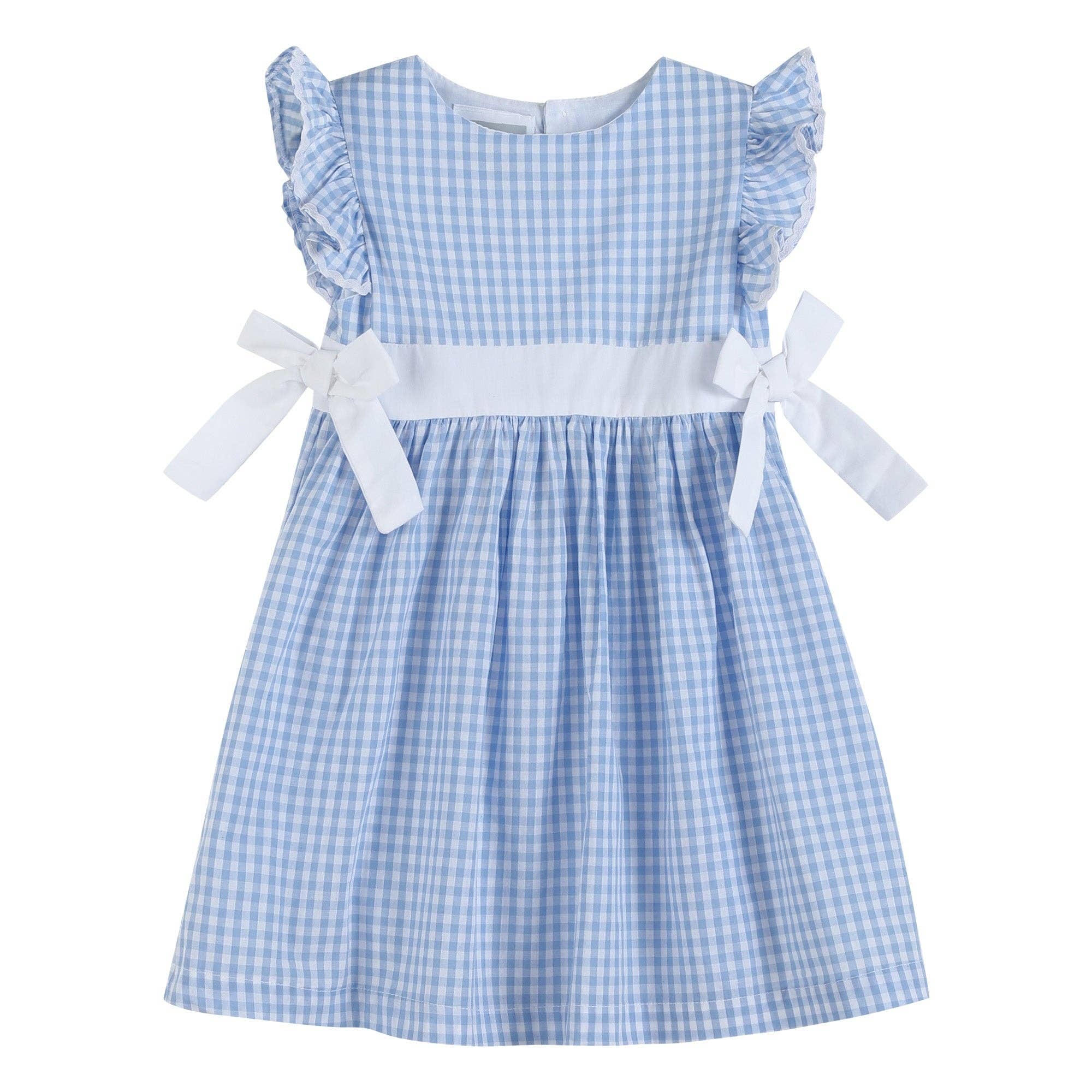 Light Blue Gingham Ruffle Bow Dress