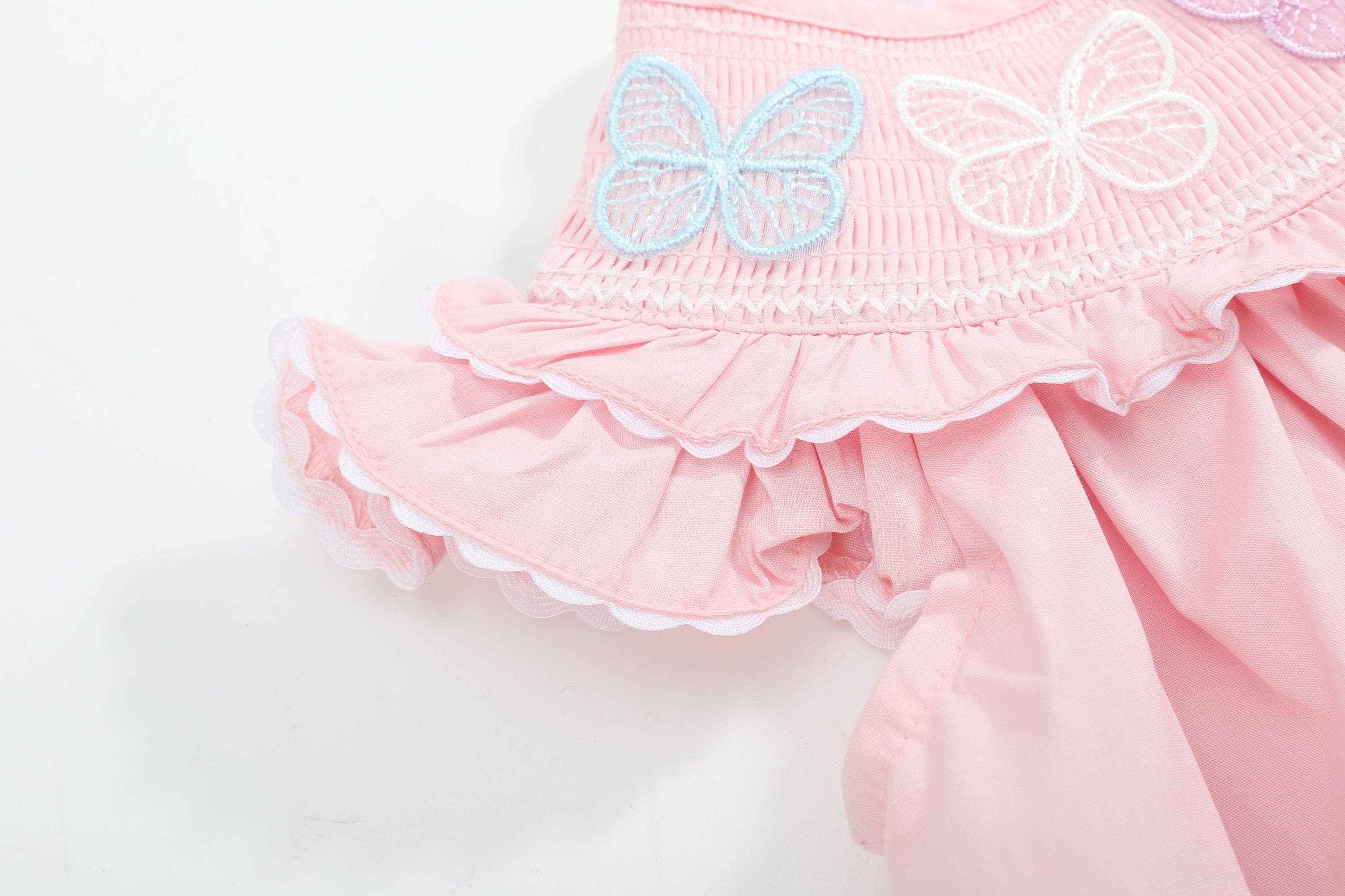 Pink Butterflies Smocked Bishop Dress