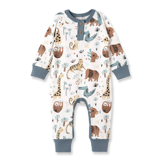 Jungle Jamboree Bamboo Henley Romper: 12-18M