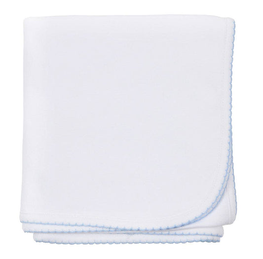 Solid Essentials White Blue Receiving Blanket: One Size