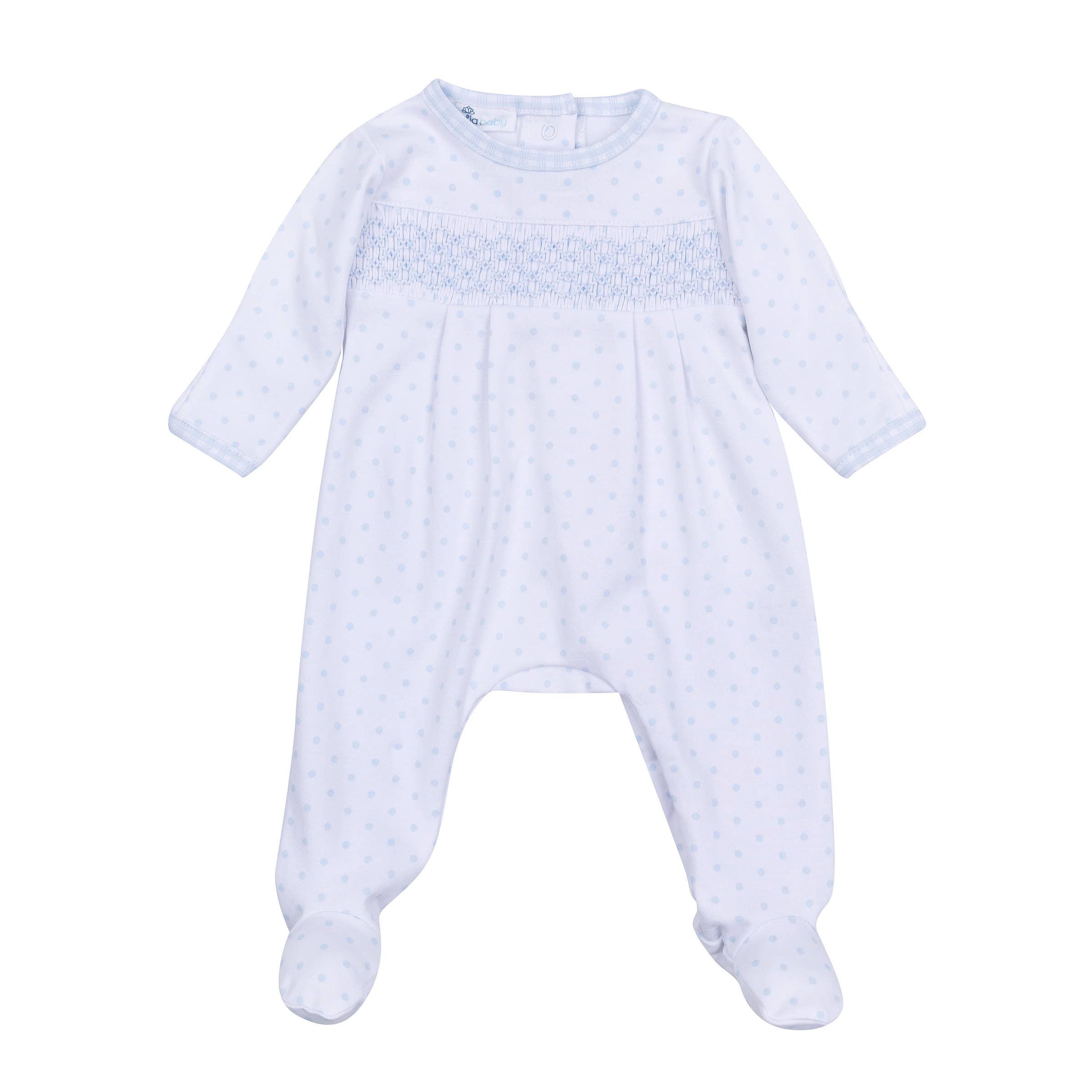 Gingham Dots Smocked Footie - Blue