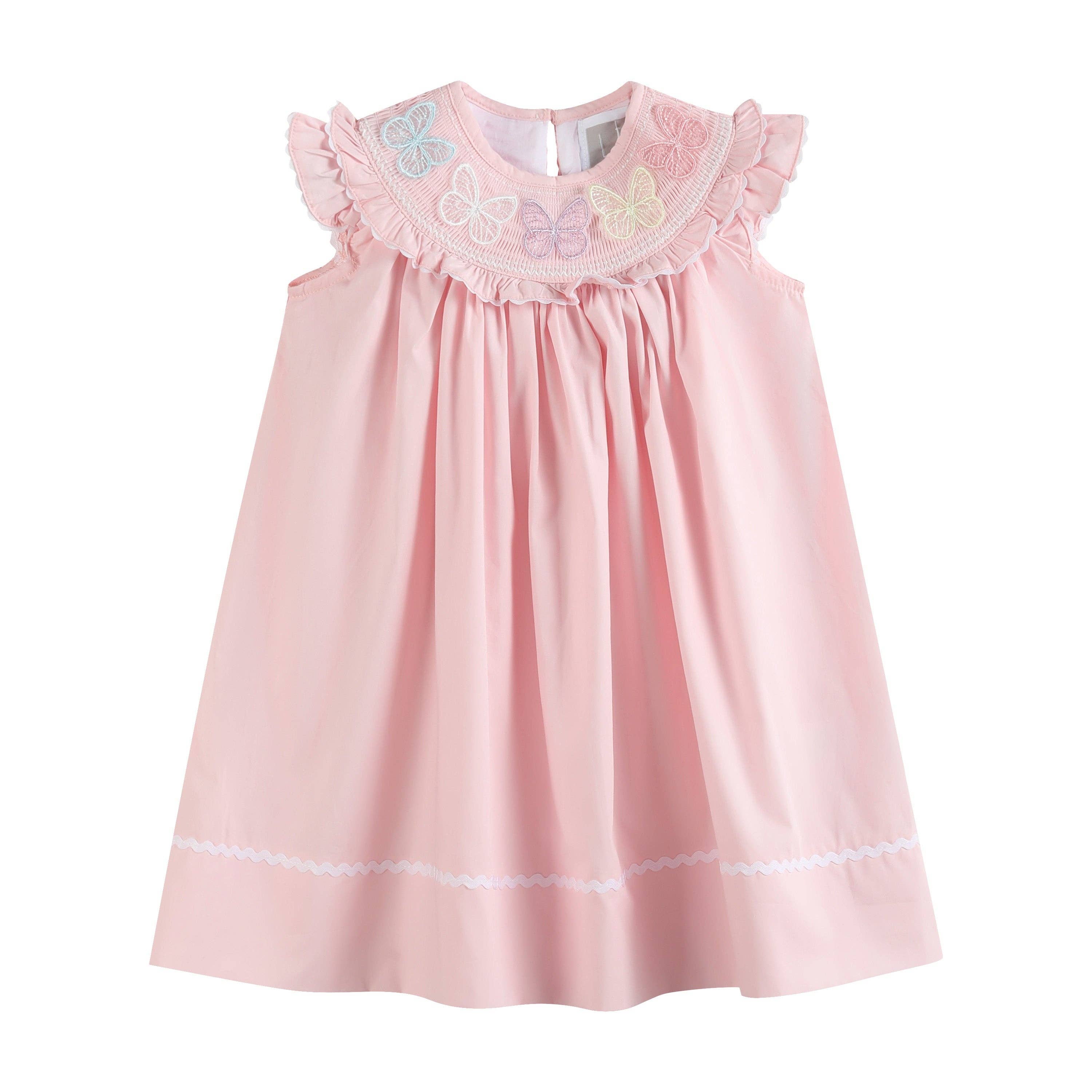 Pink Butterflies Smocked Bishop Dress