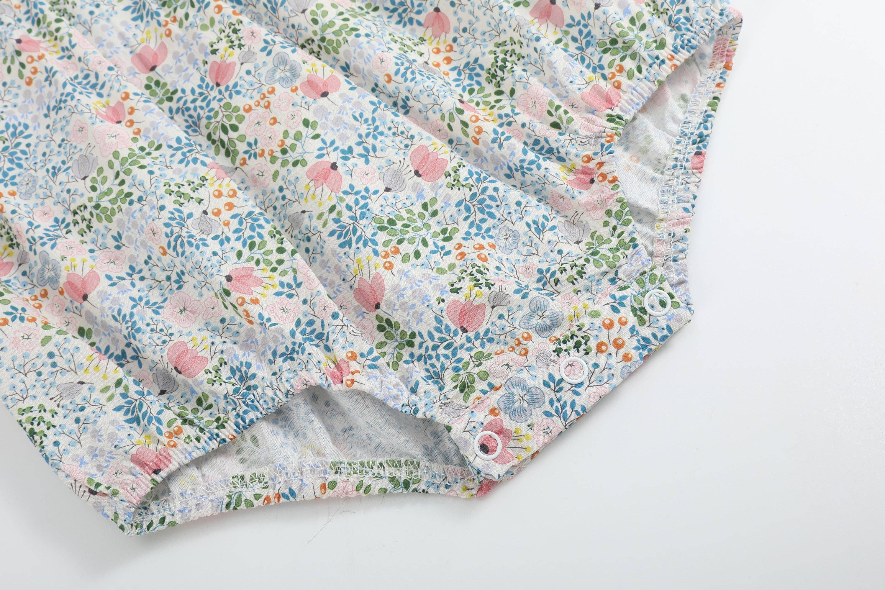 Pink Floral Print Smocked Futter Romper: 3-6M