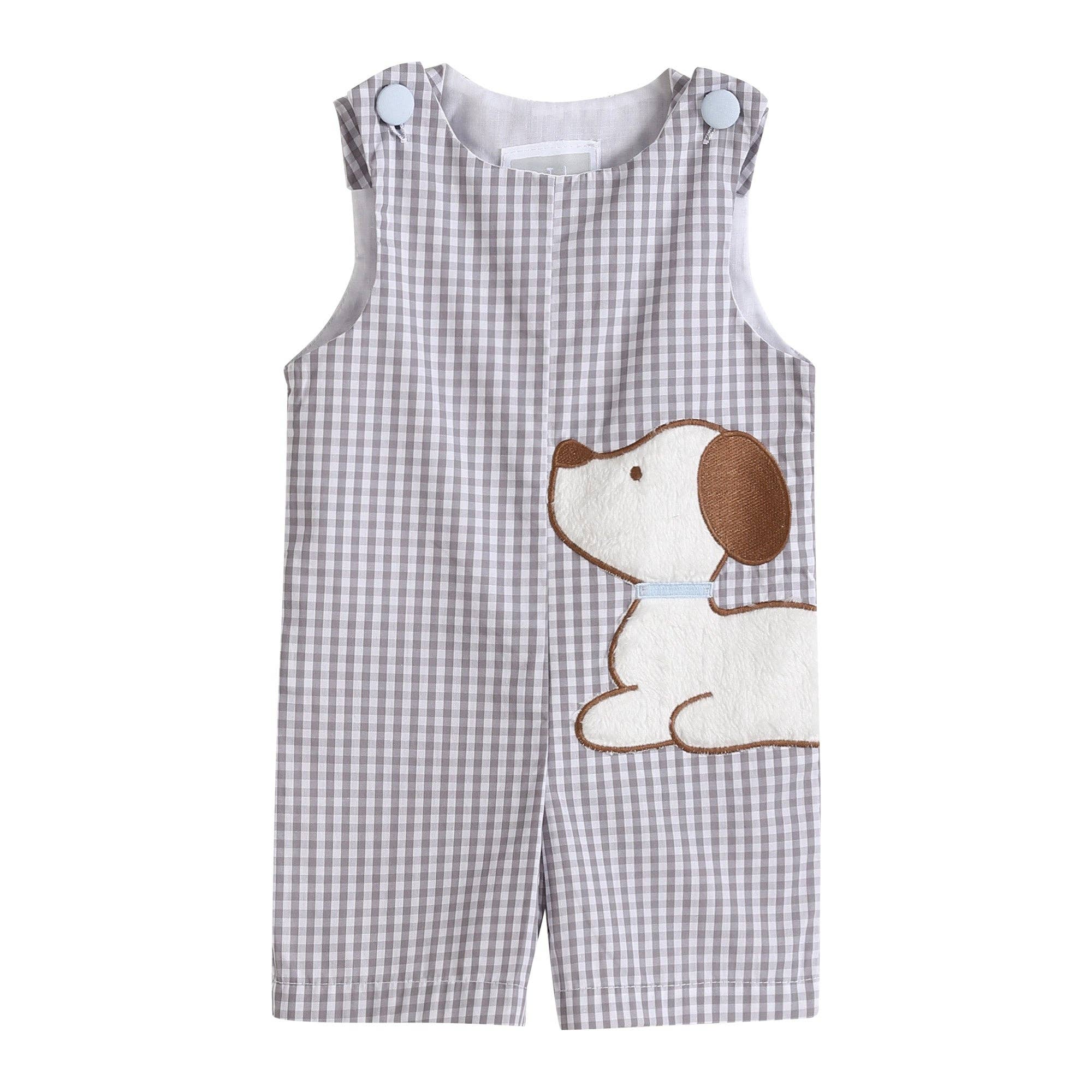 Gray Gingham Puppy Shortalls: 2T
