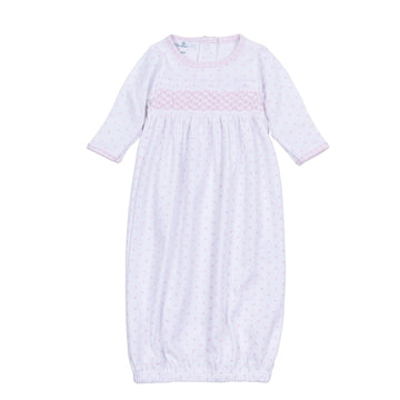 Gingham Dots Smocked Gown - Pink