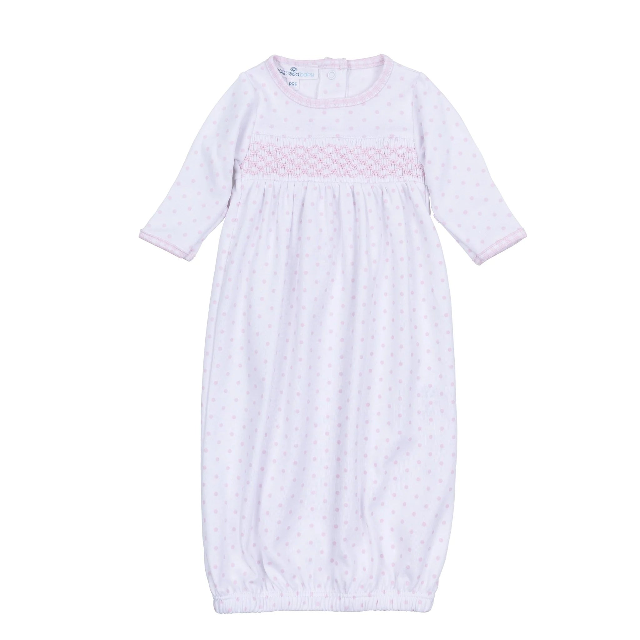 Gingham Dots Smocked Gown - Pink