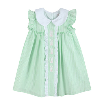 Green Seersucker Bunny Ruffle Dress