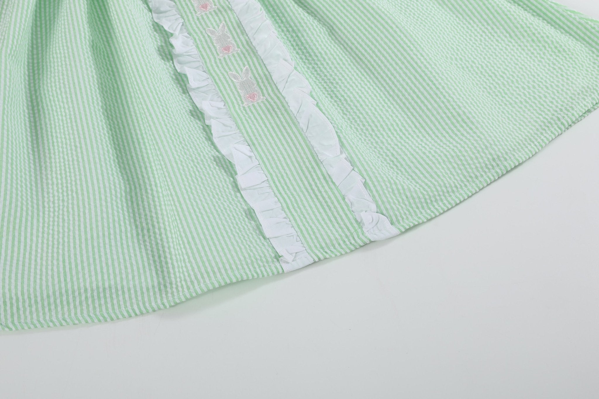 Green Seersucker Bunny Ruffle Dress