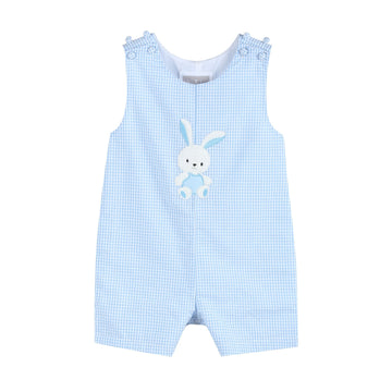 Light Blue Gingham Bunny Applique Shortalls