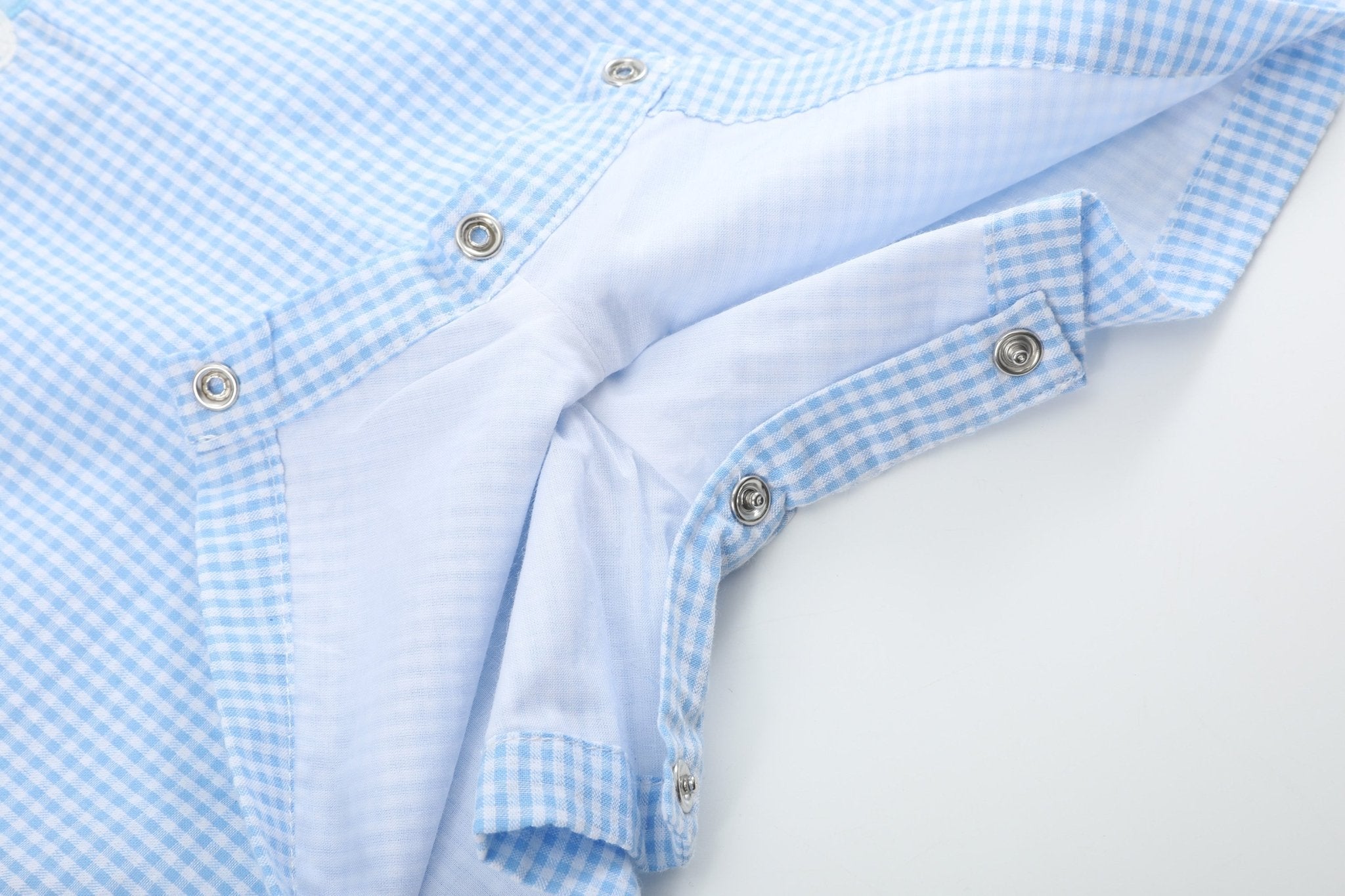 Light Blue Gingham Bunny Applique Shortalls