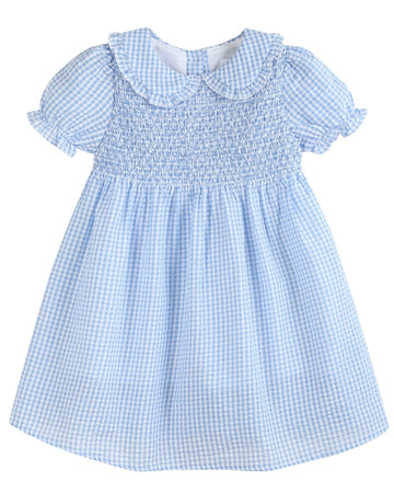 Light Blue Gingham Smocked Dress