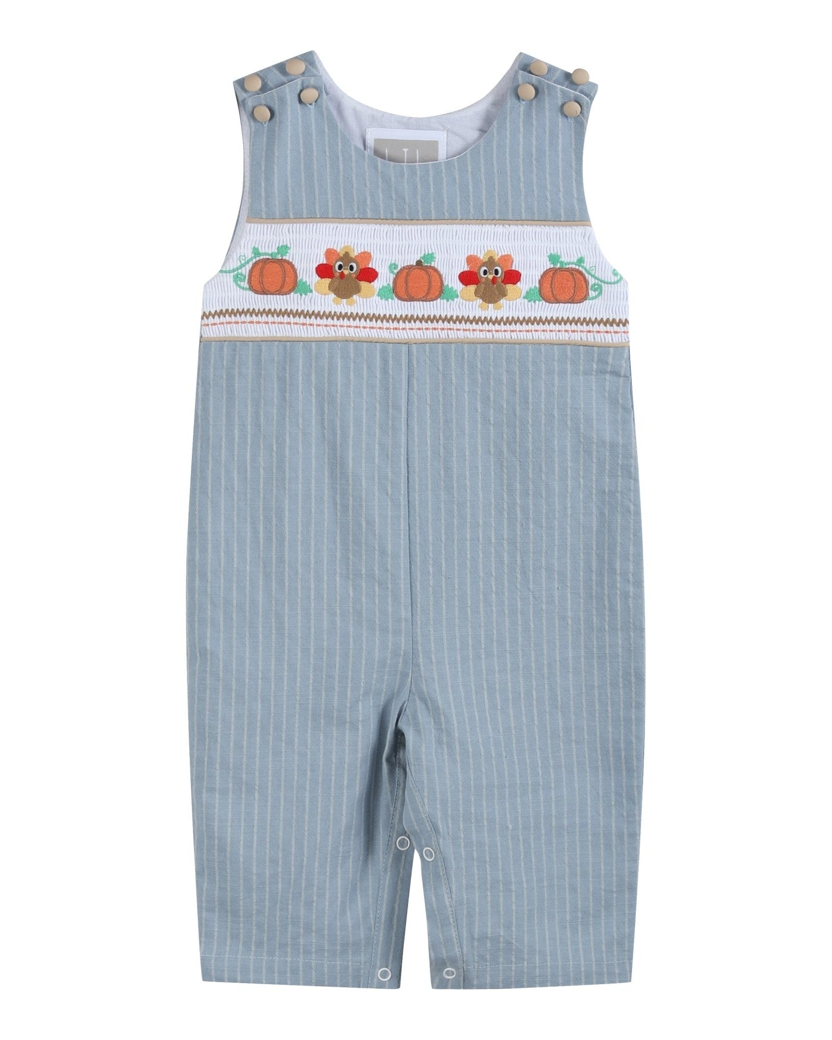 Light Blue Pinstripe Turkey Smocked Longalls