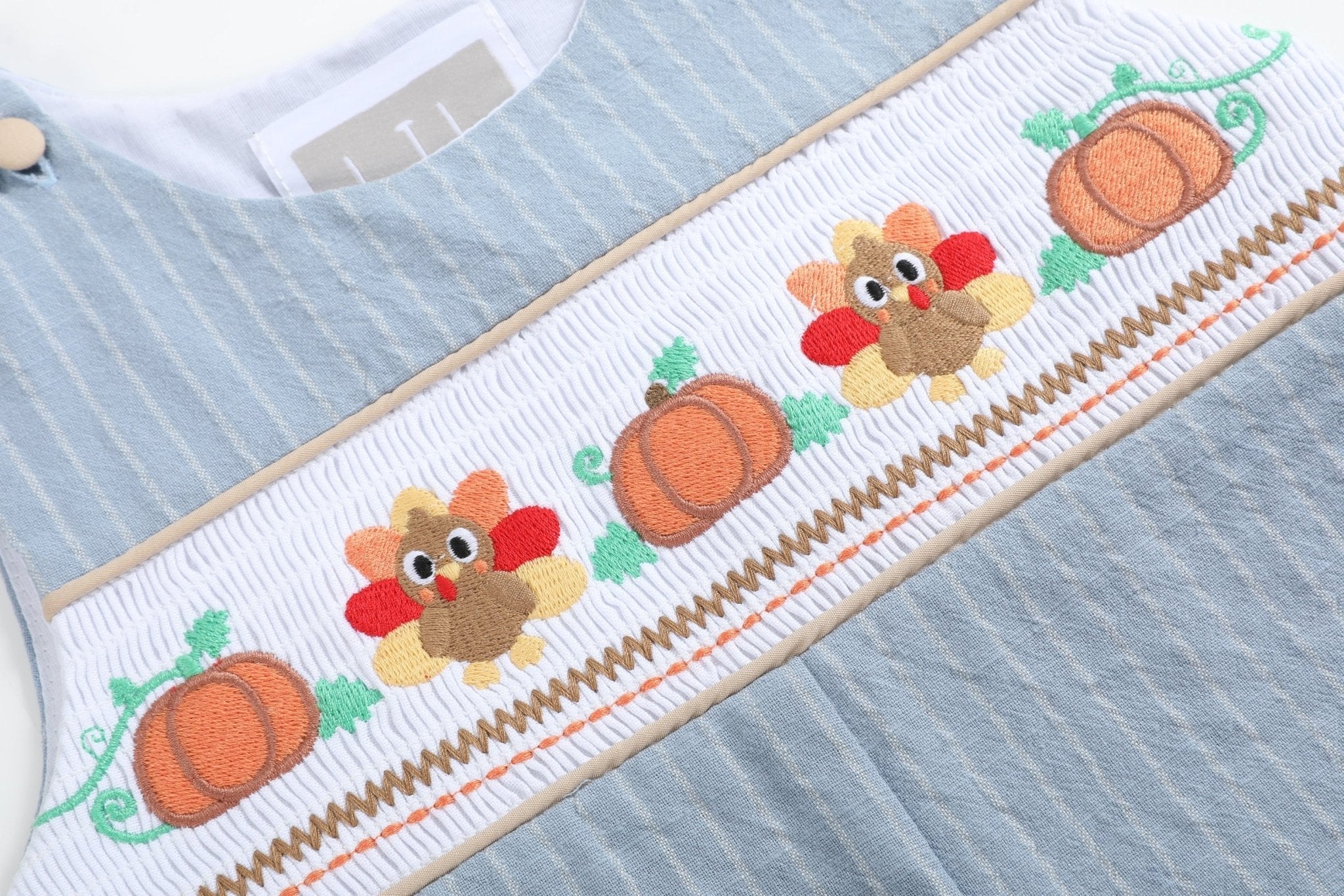 Light Blue Pinstripe Turkey Smocked Longalls