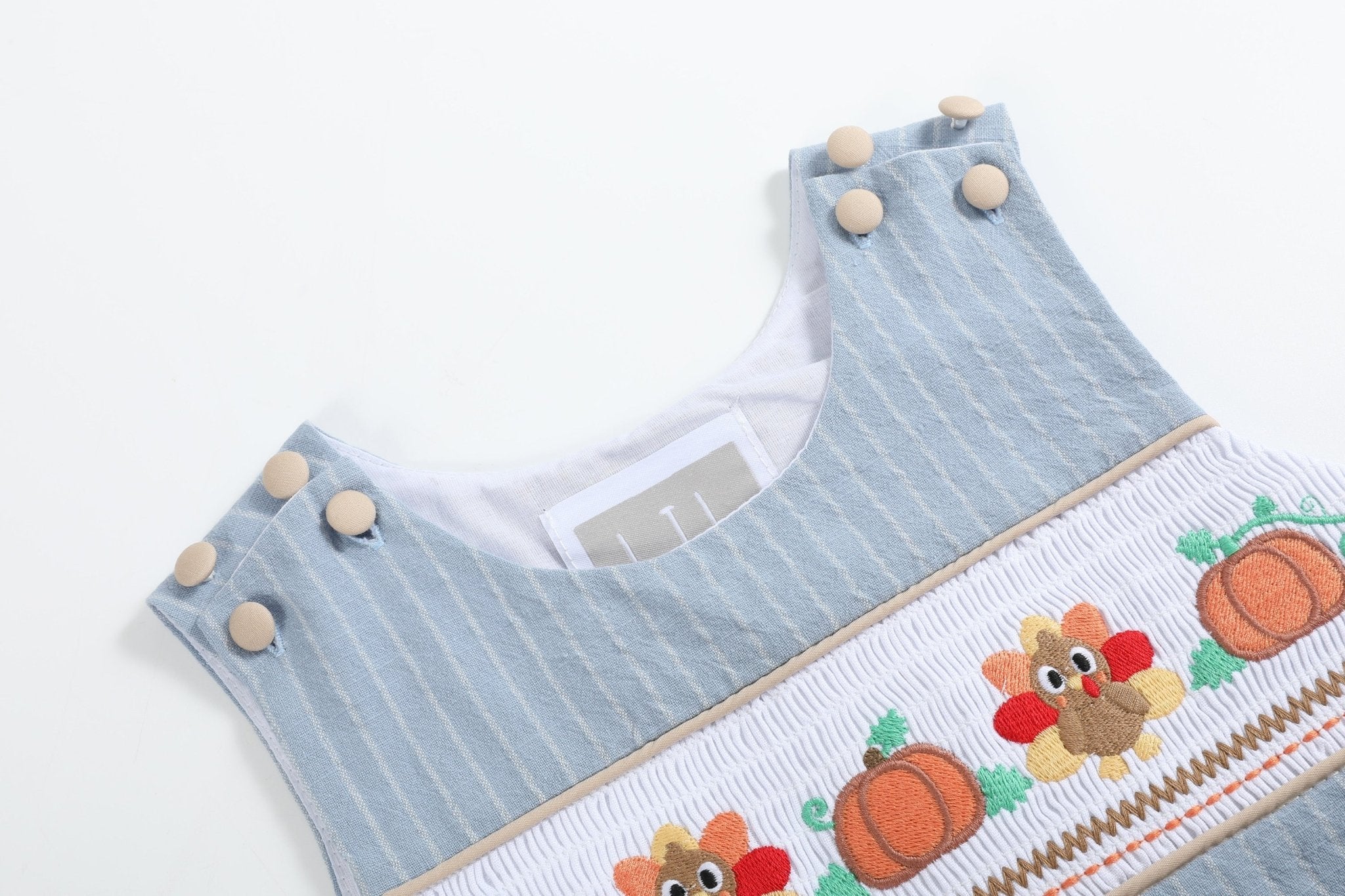 Light Blue Pinstripe Turkey Smocked Longalls