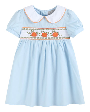 Light Blue Pumpkin Vine Smocked Dress