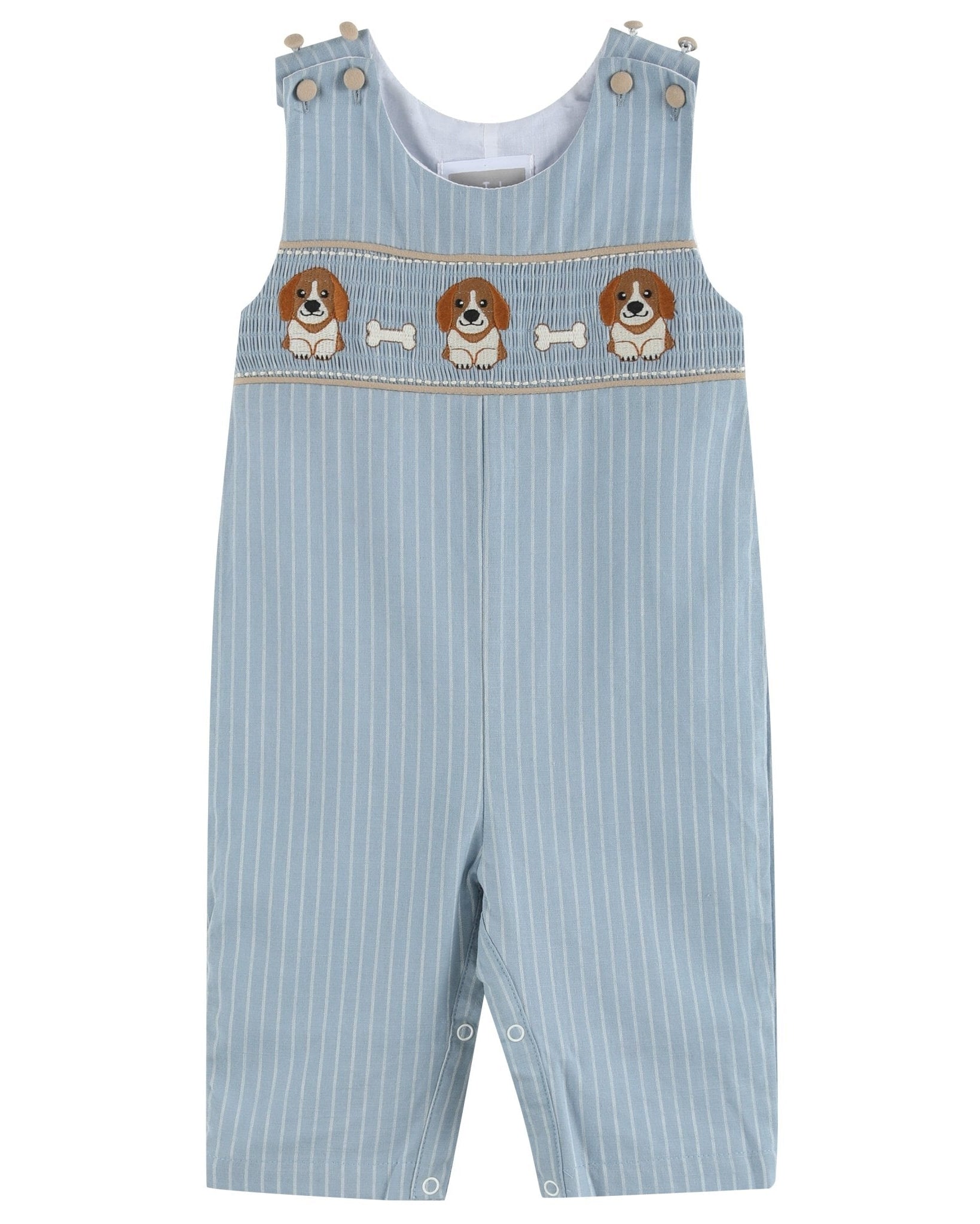Light Blue Puppy Smocked Longalls