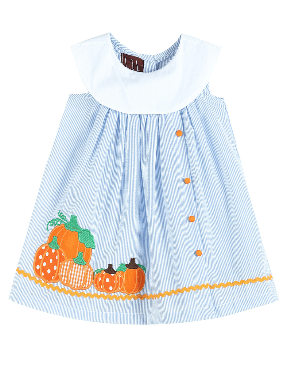 Light Blue Seersucker Pumpkin Yoke Dress
