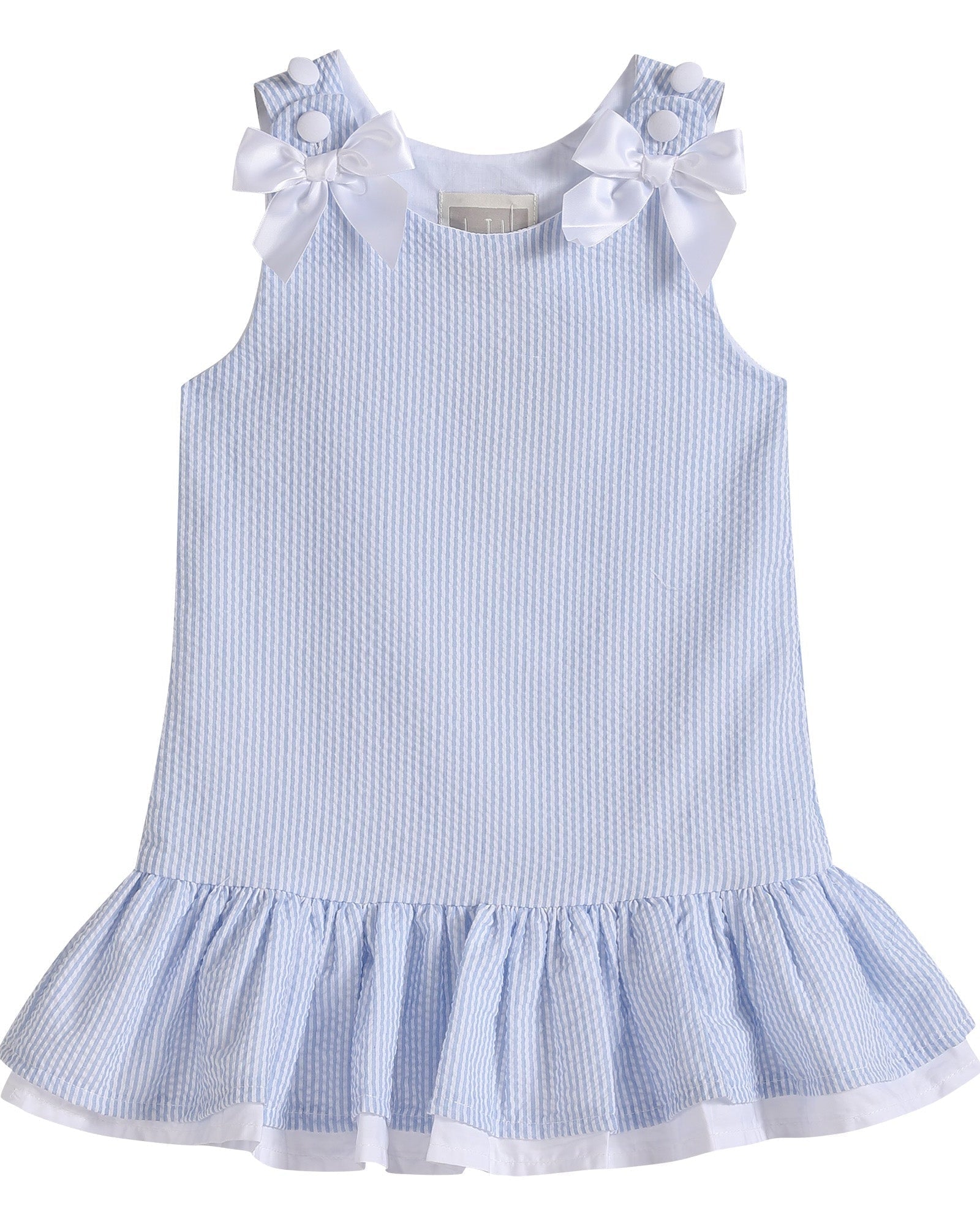 Light Blue Seersucker Ruffle Dress