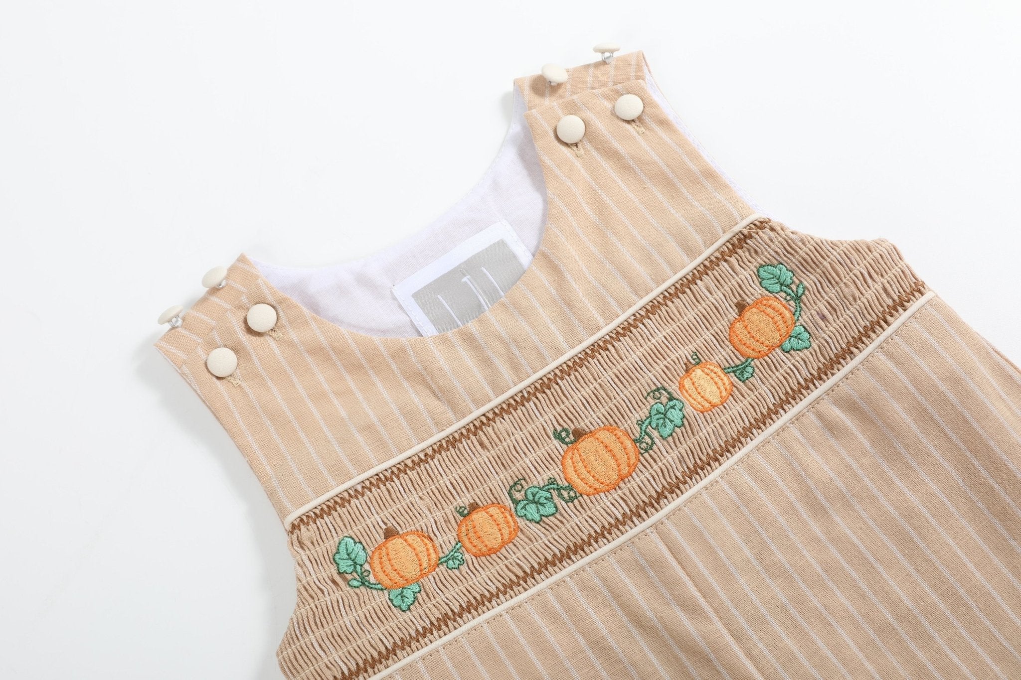 Light Brown Pinstripe Pumpkin Smocked Longalls