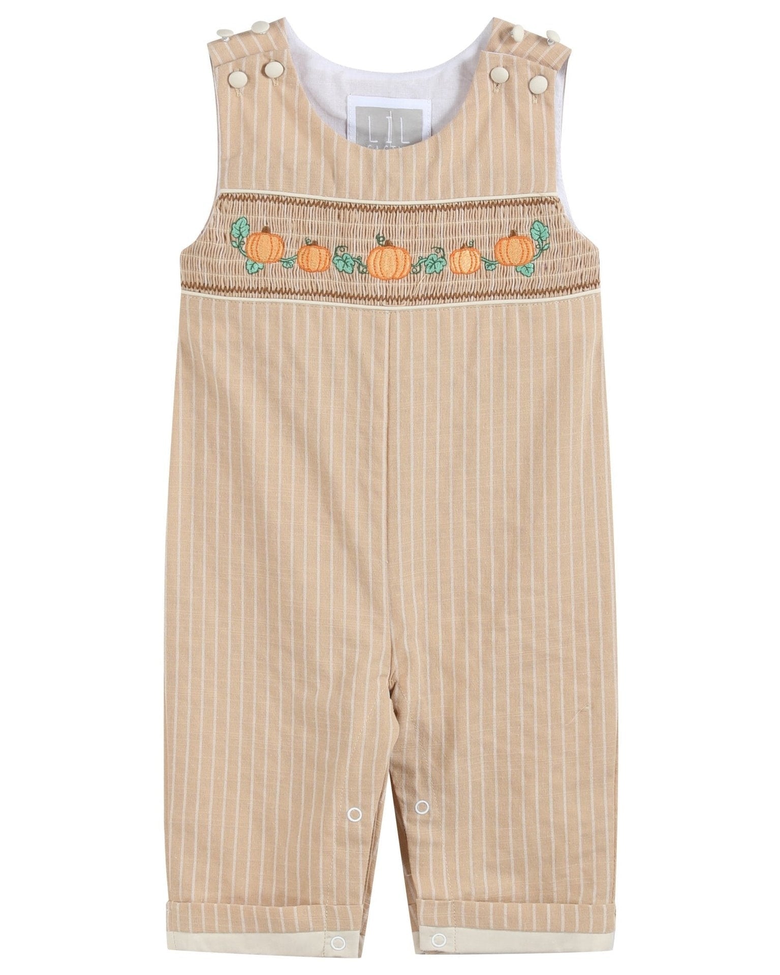 Light Brown Pinstripe Pumpkin Smocked Longalls