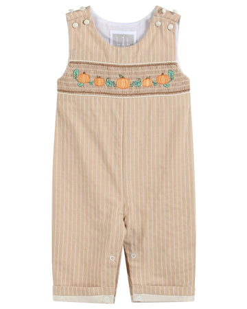 Light Brown Pinstripe Pumpkin Smocked Longalls