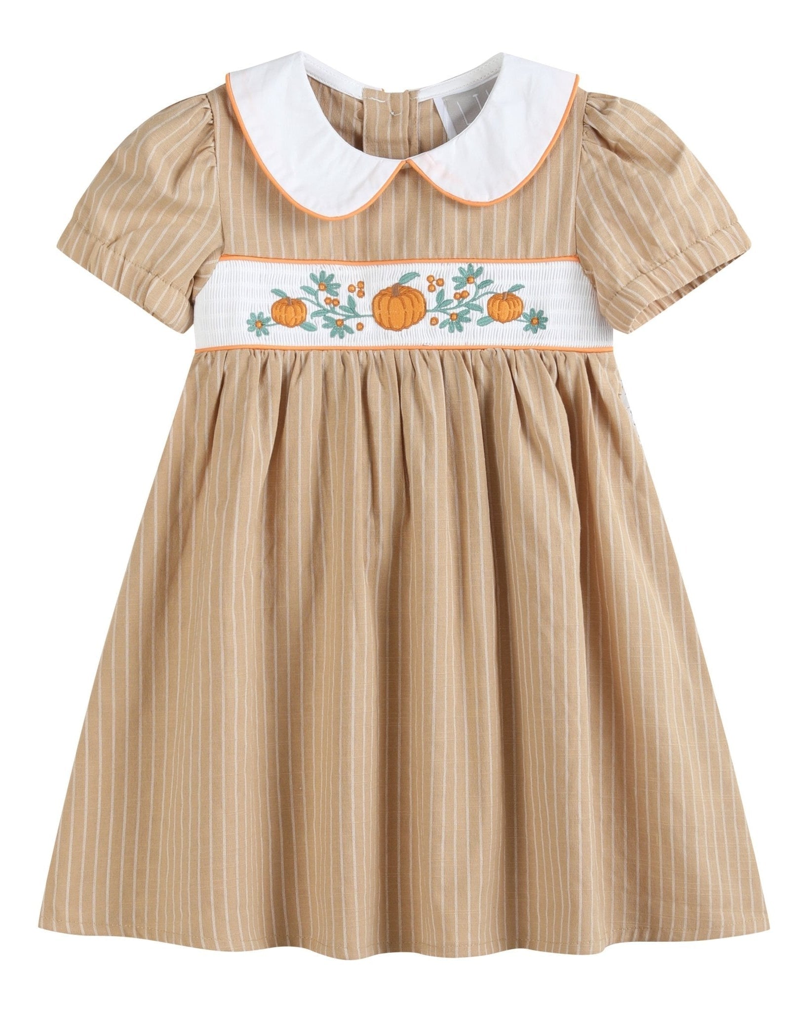 Light Brown Pumpkin Smocked Collared Dress