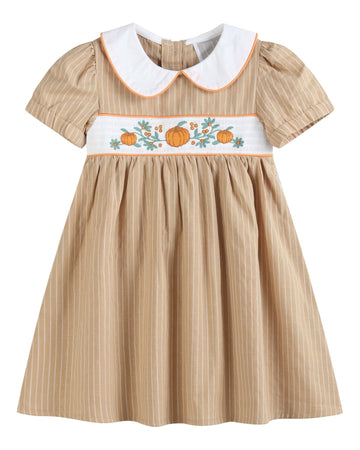 Light Brown Pumpkin Smocked Collared Dress