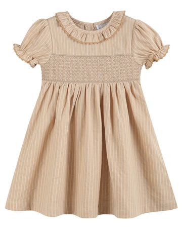 Light Brown Smocked Ruffle Dress