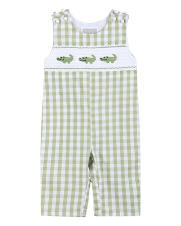 Light Green Alligator Smocked Longalls