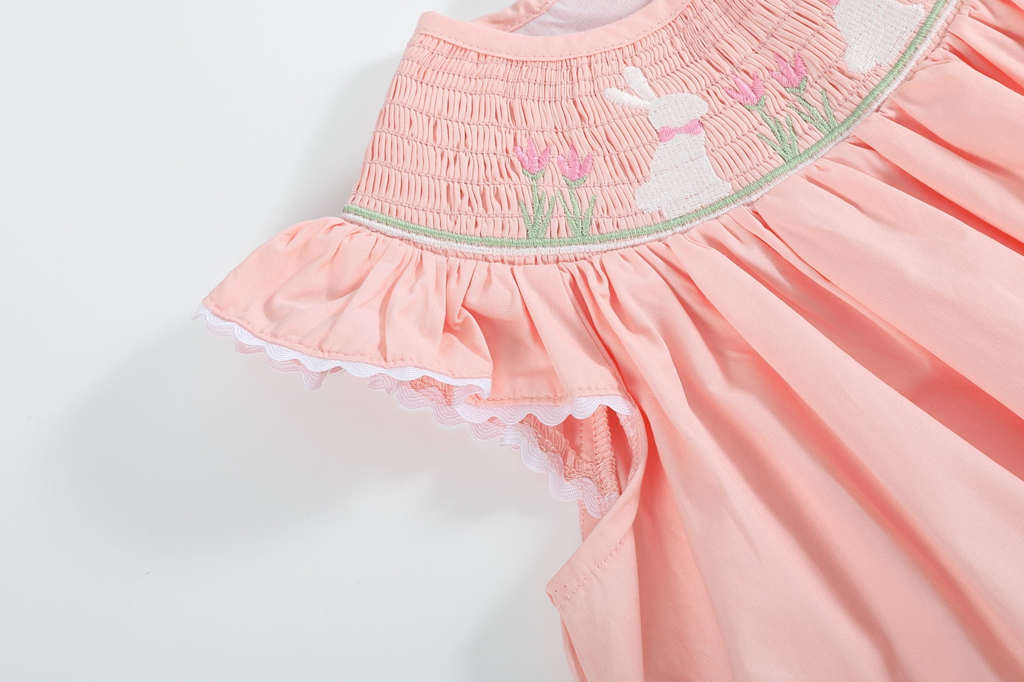 Light Pink Bunny Smocked Bishop Dress