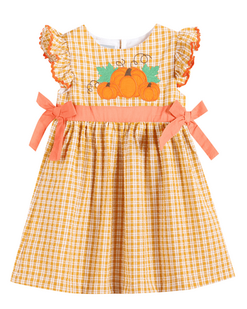Orange Gingham Ruffle Pumpkin Bow Dress