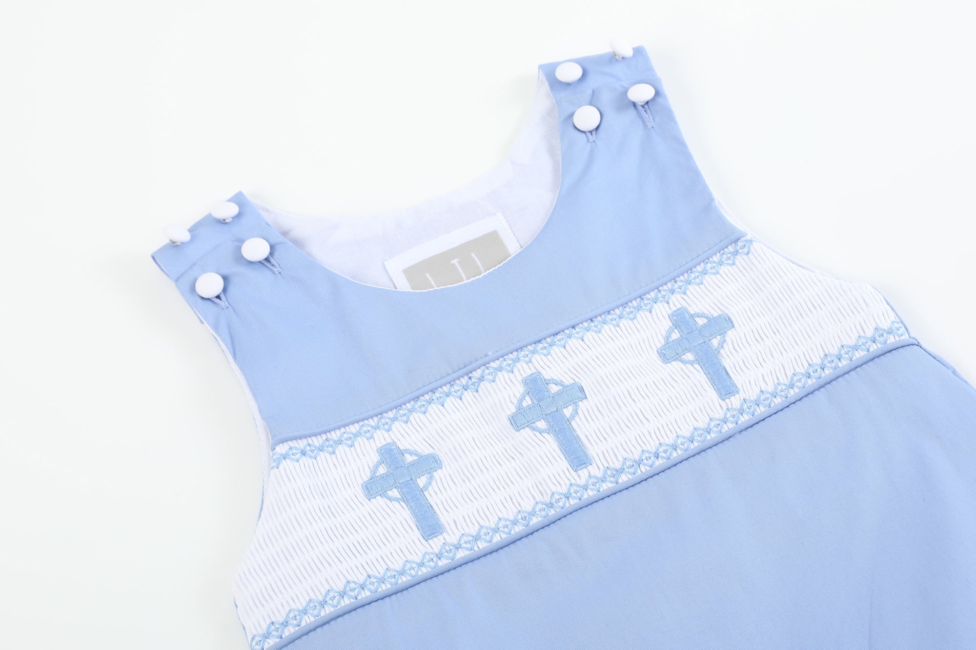 Periwinkle Blue Crosses Smocked Jon Jon
