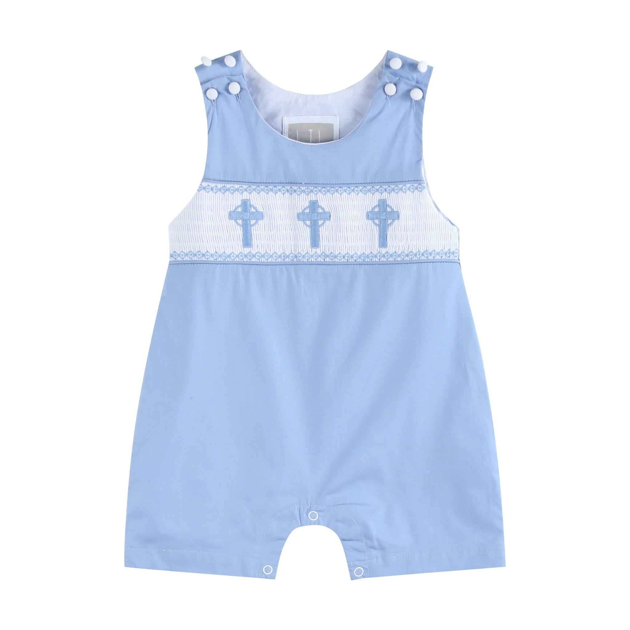 Periwinkle Blue Crosses Smocked Jon Jon