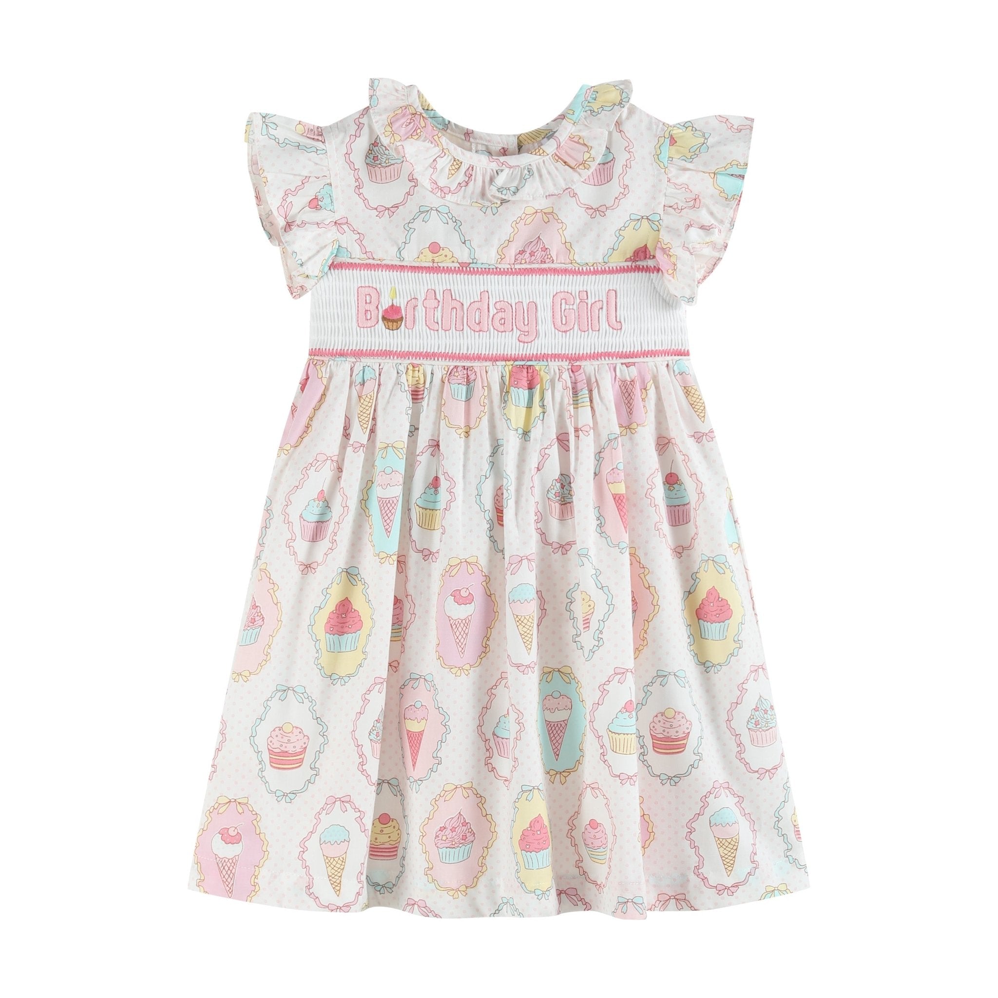 Pink and White Birthday Girl Smocked Dress