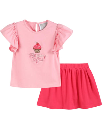 Pink Birthday Girl Ruffle Top and Skort Set